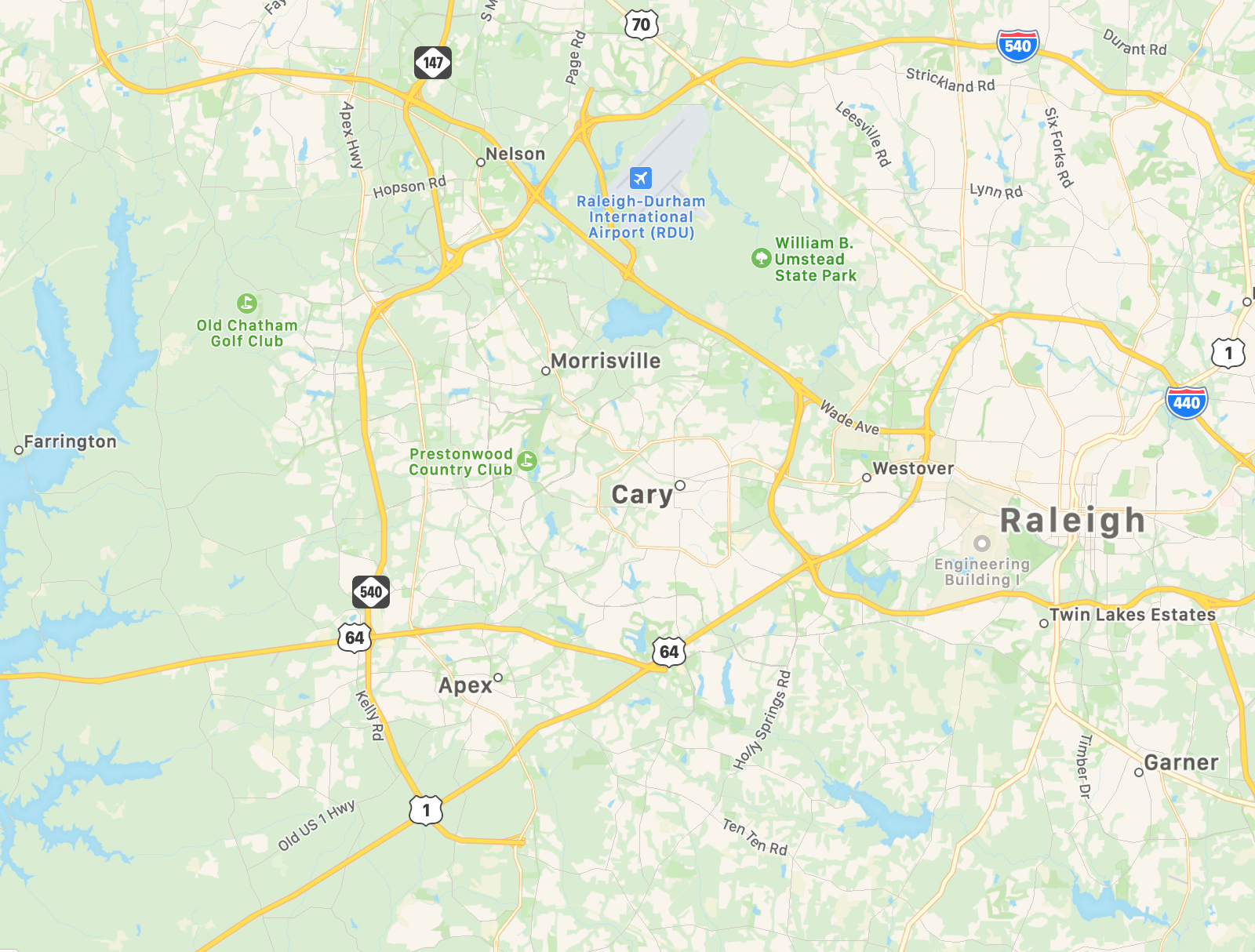 cary north carolina map