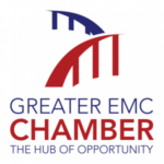 Red and blue Greater EMC Chamber logo.