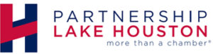 Red and blue Partnership Lake Houston logo on a white background.