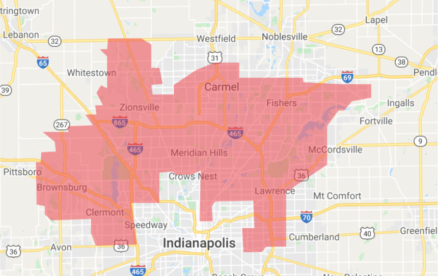 TemperaturePro Indianapolis Service Area Map