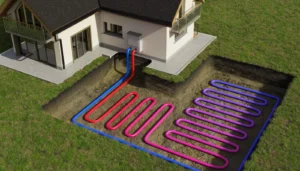 Illustration how a heat pump works by moving heat.