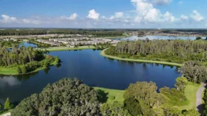 Aerial view of lake in Pasco County, Florida.