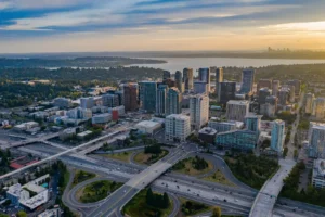 City of Bellevue seen from aerial view captured by drone.