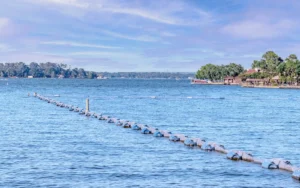 Buoys on the water in Lake Conroe.