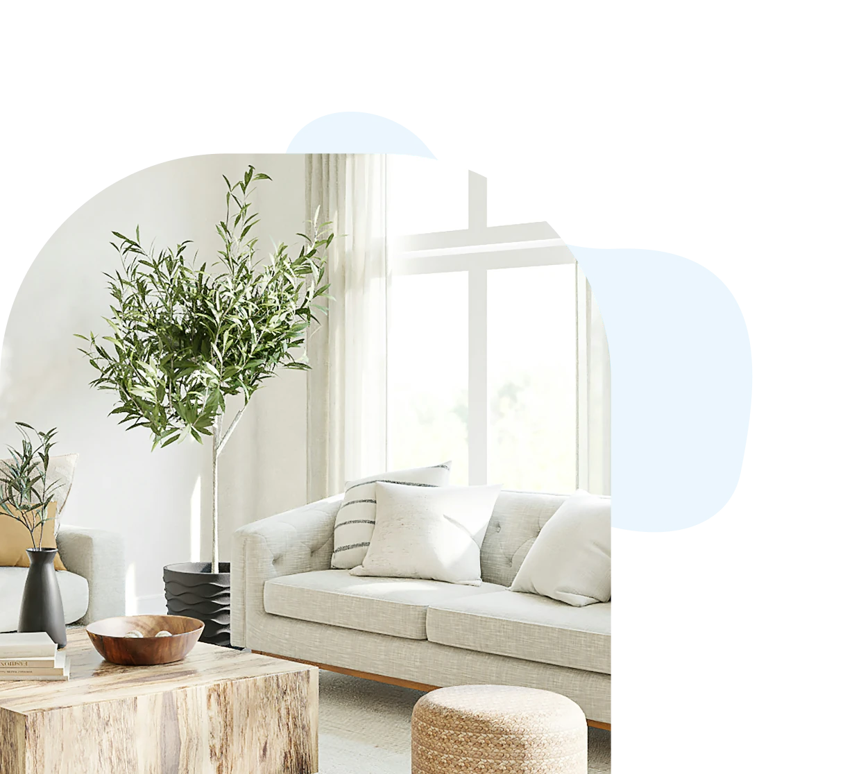 Brightly lit, beige colored living room in Round Rock, TX.