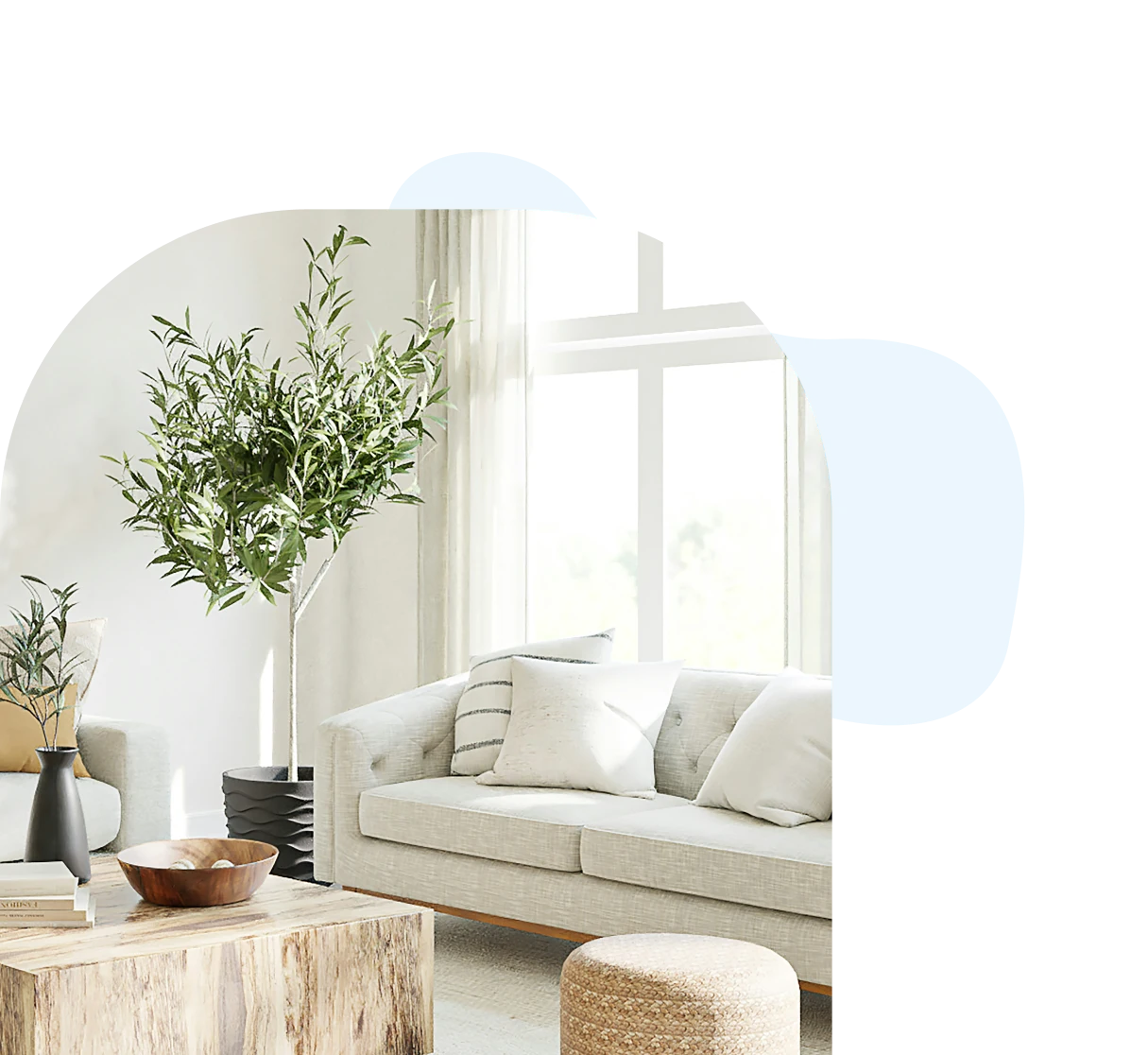 Brightly lit, beige colored living room in Conroe.