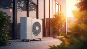 Modern heat pump unit providing efficient heating and cooling for a San Jose home.