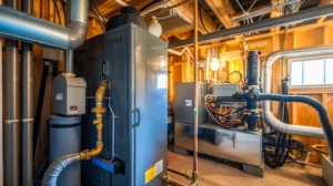 A furnace located in the basement of a home.