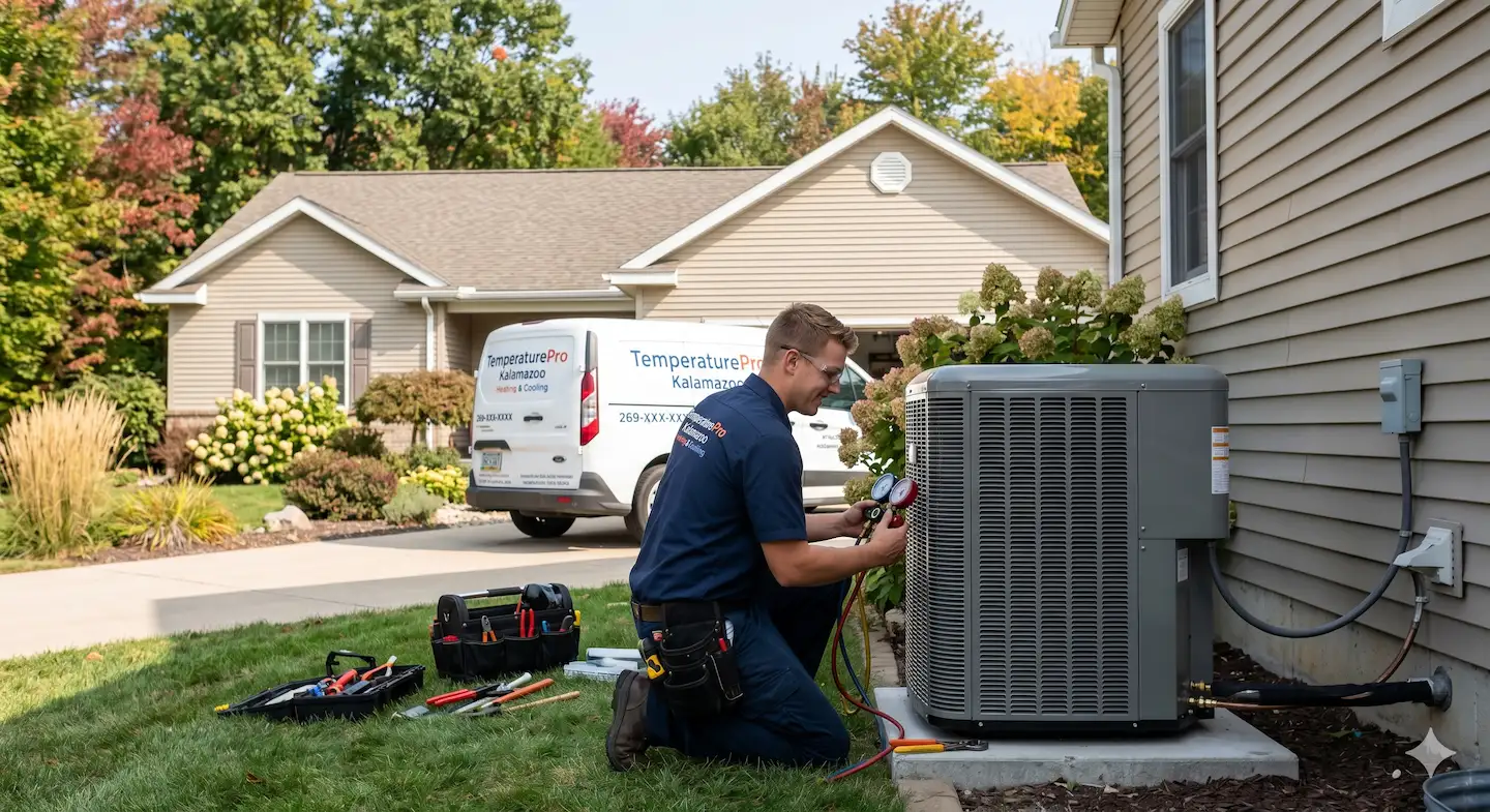 TemperaturePro Kalamazoo heat pump installation technician at a residential property in West Michigan